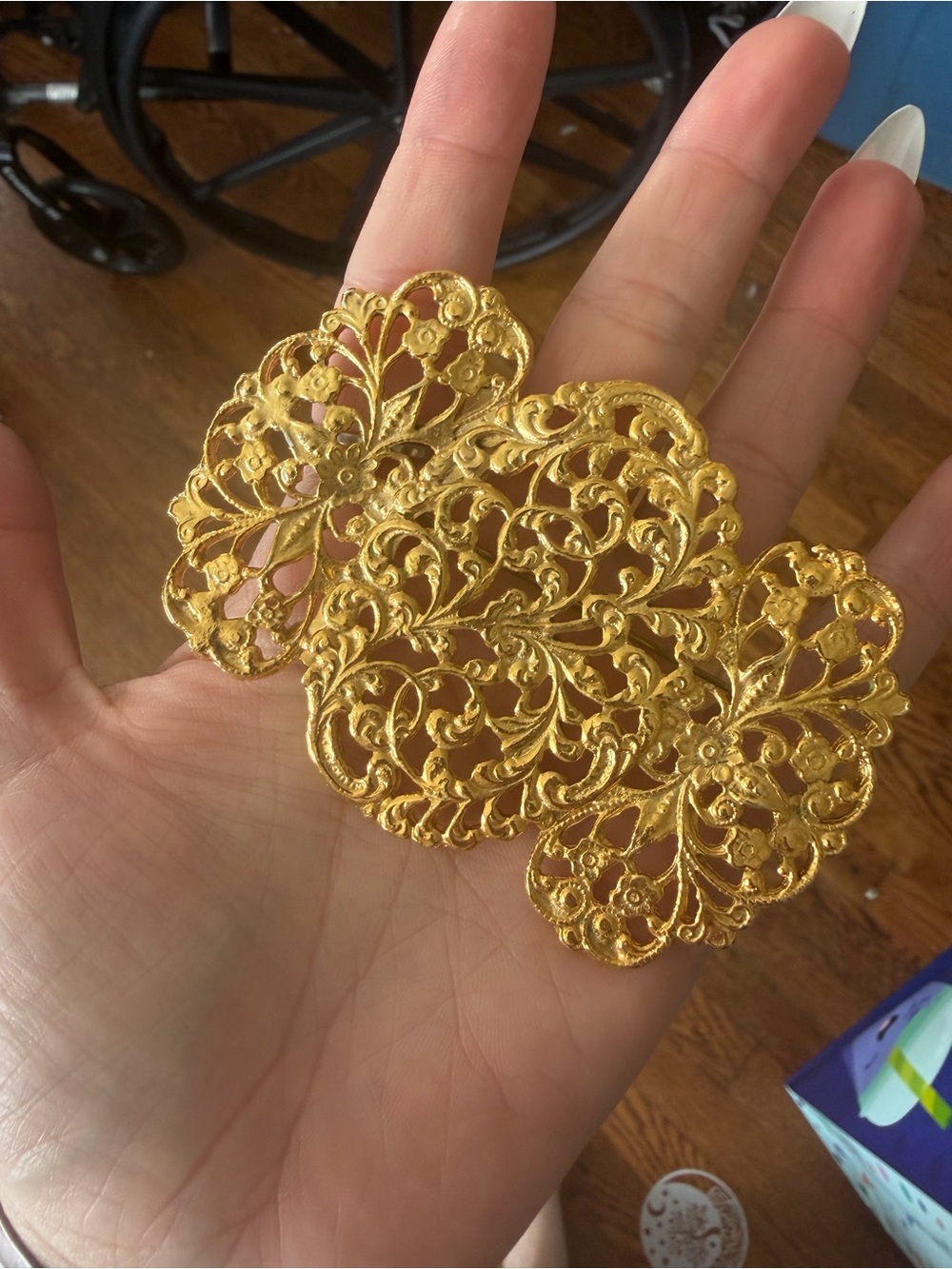 Gold Filigree Floral Statement Brooch - Women Jewelry